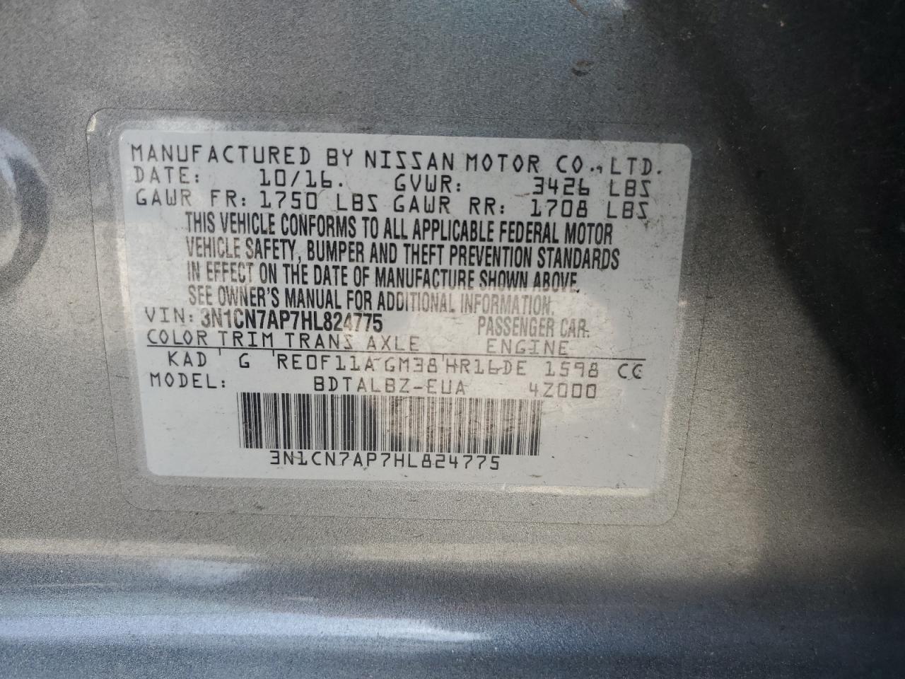 3N1CN7AP7HL824775 NISSAN VERSA 2017