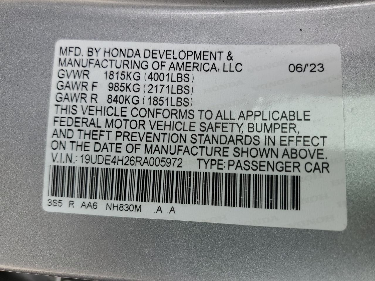 2024 Acura Integra VIN: 19UDE4H26RA005972 Lot: 51352665