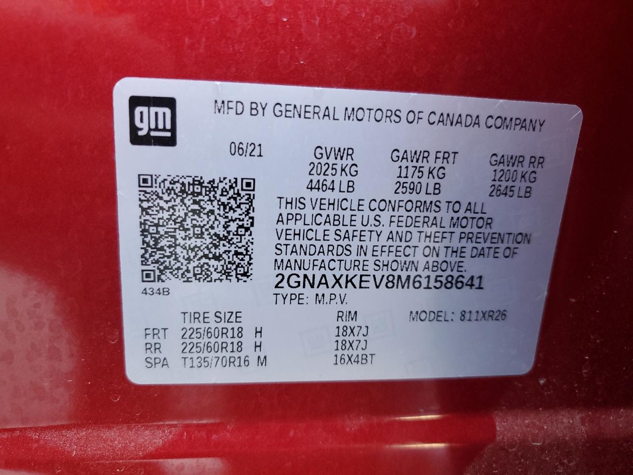 2GNAXKEV8M6158641 CHEVROLET EQUINOX 2021