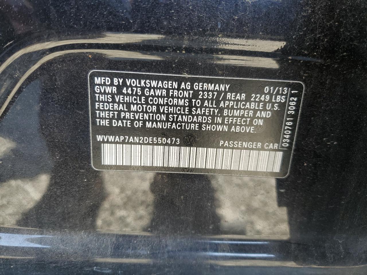 2013 Volkswagen Cc Sport VIN: WVWAP7AN2DE550473 Lot: 52623915