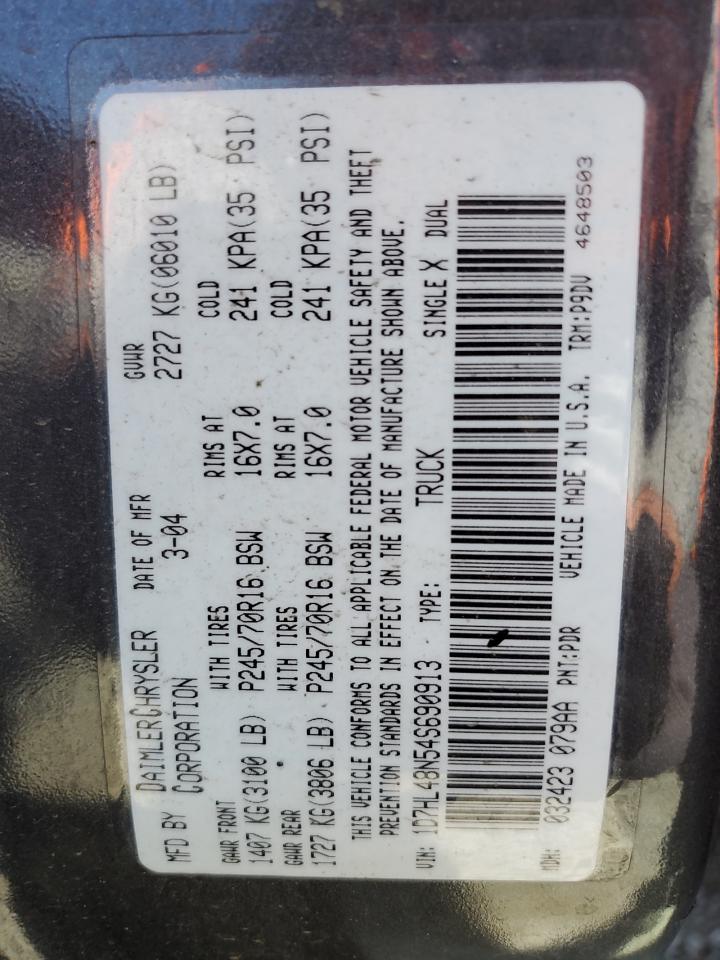 2004 Dodge Dakota Quad Slt VIN: 1D7HL48N54S690913 Lot: 52344055