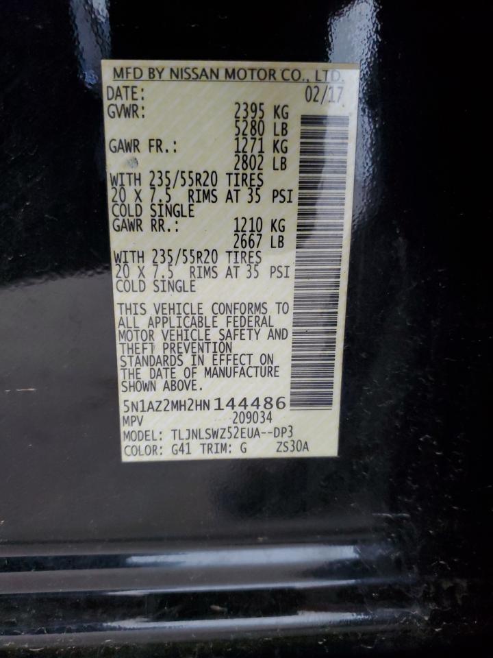 2017 Nissan Murano S VIN: 5N1AZ2MH2HN144486 Lot: 54663445