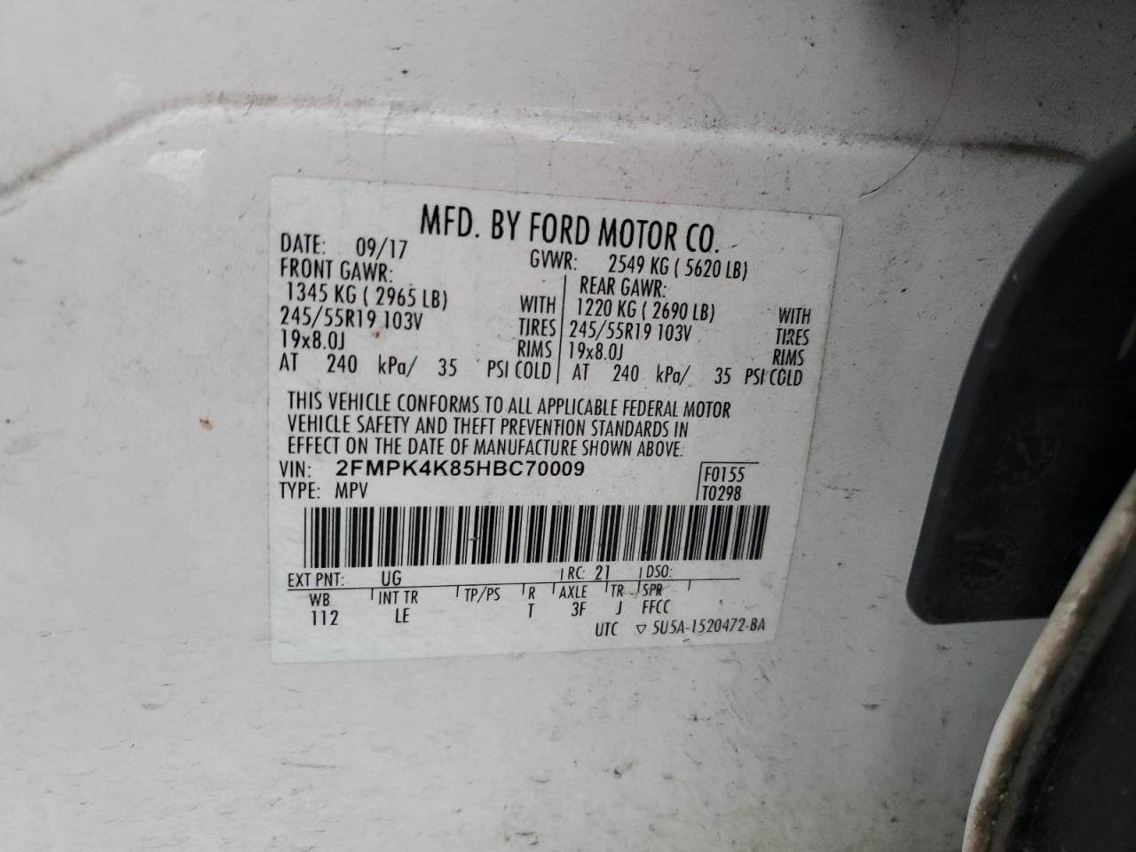 2017 Ford Edge Titanium VIN: 2FMPK4K85HBC70009 Lot: 53741695