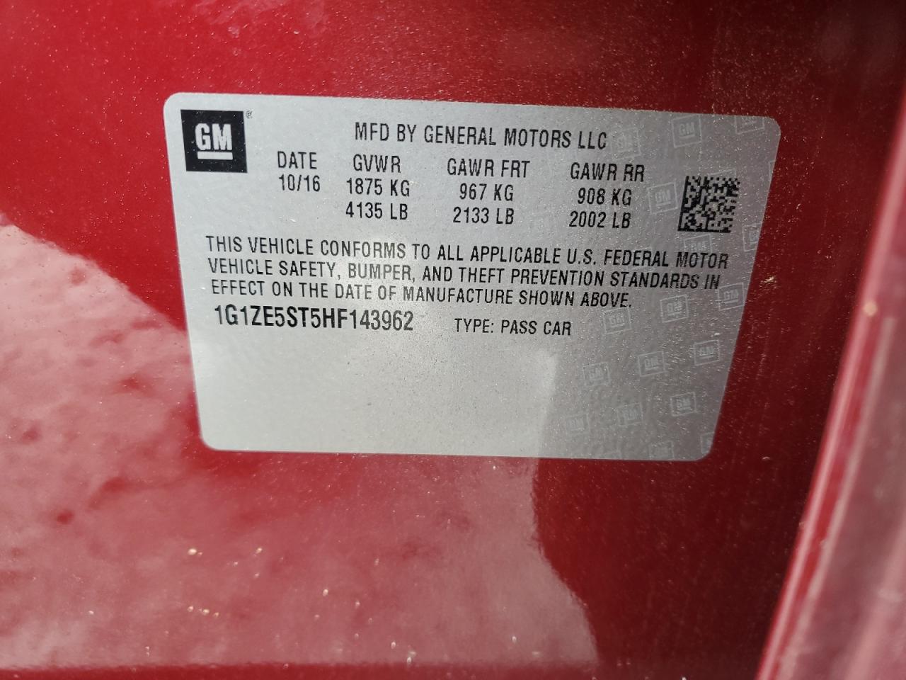 1G1ZE5ST5HF143962 CHEVROLET MALIBU 2017