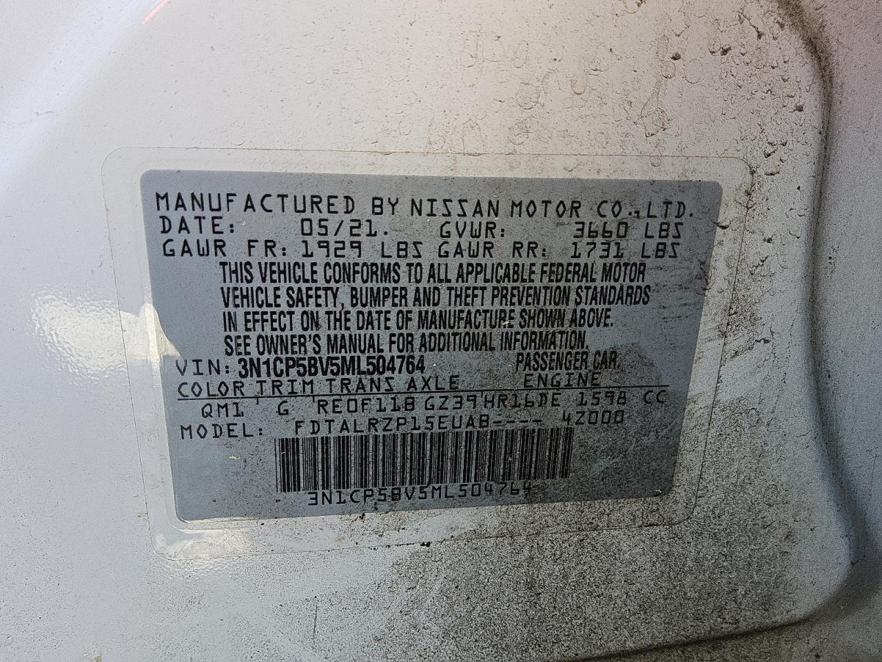 3N1CP5BV5ML504764 NISSAN KICKS 2021