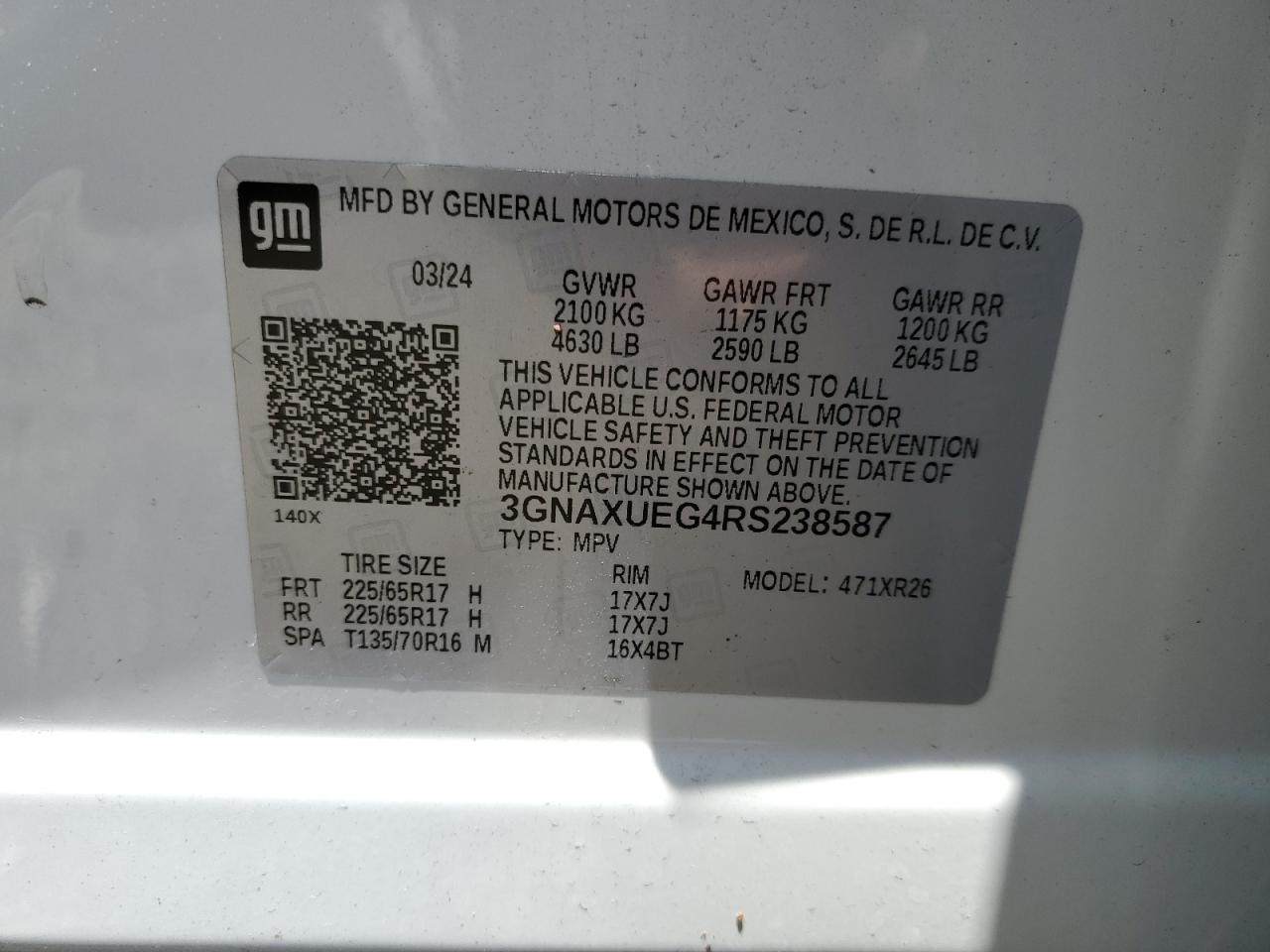 2024 Chevrolet Equinox Lt VIN: 3GNAXUEG4RS238587 Lot: 54782315
