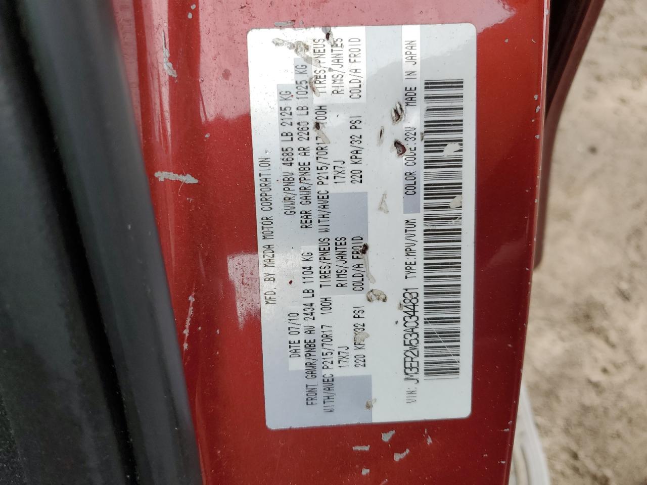 2010 Mazda Cx-7 VIN: JM3ER2W53A0344831 Lot: 51120425