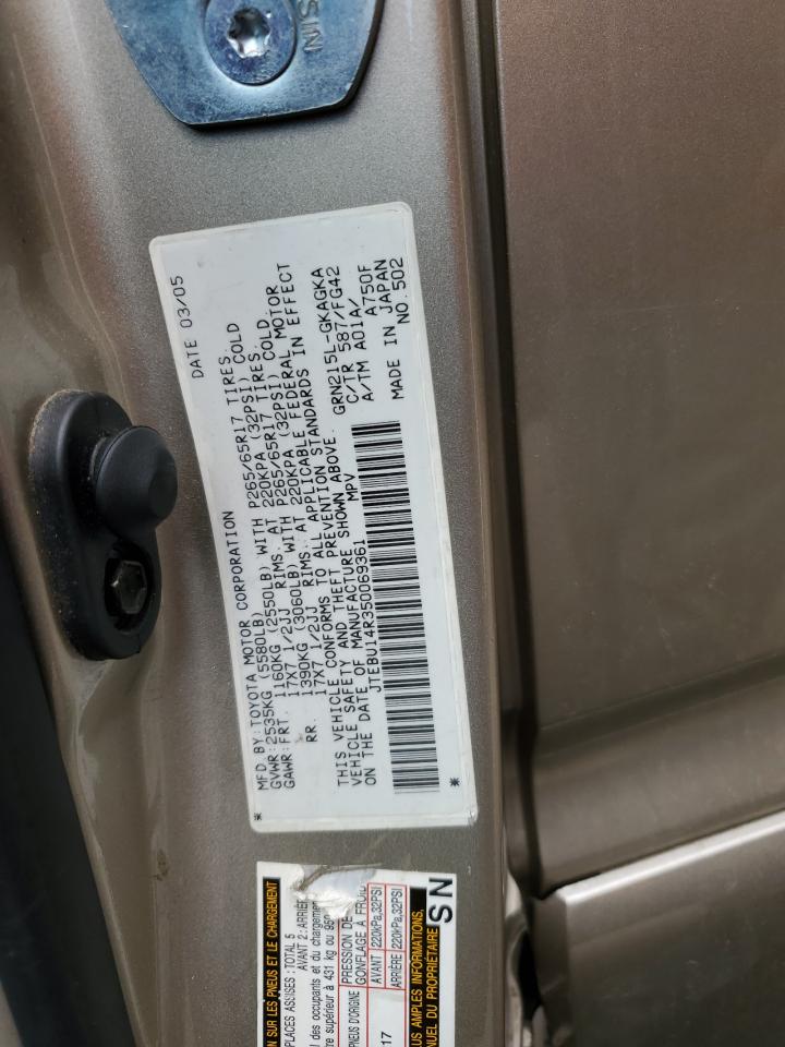 2005 Toyota 4Runner Sr5 VIN: JTEBU14R350069361 Lot: 54182675