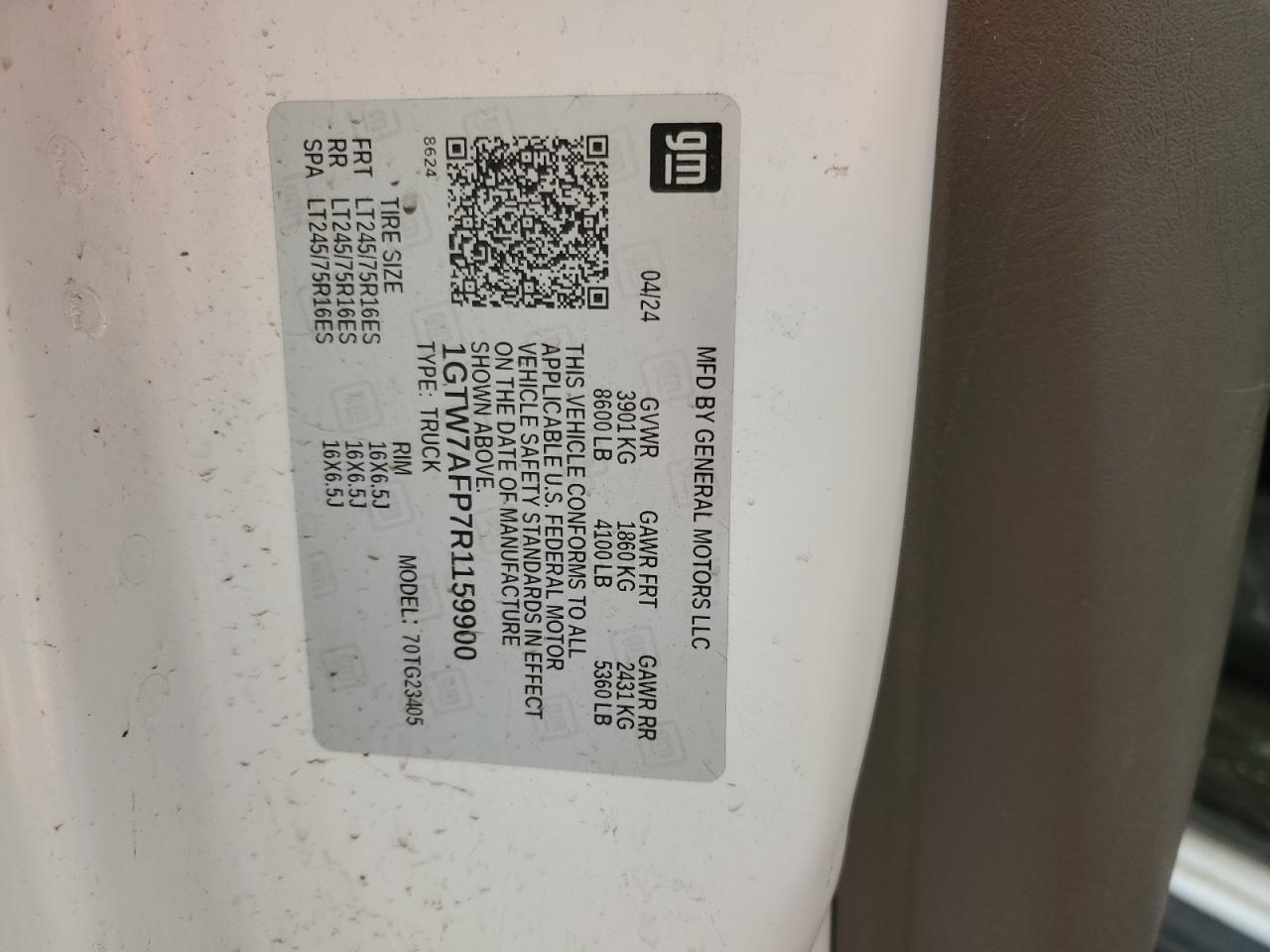 1gtw7afp7r1159900 1GTW7AFP7R1159900 2024 GMC Savana G2500