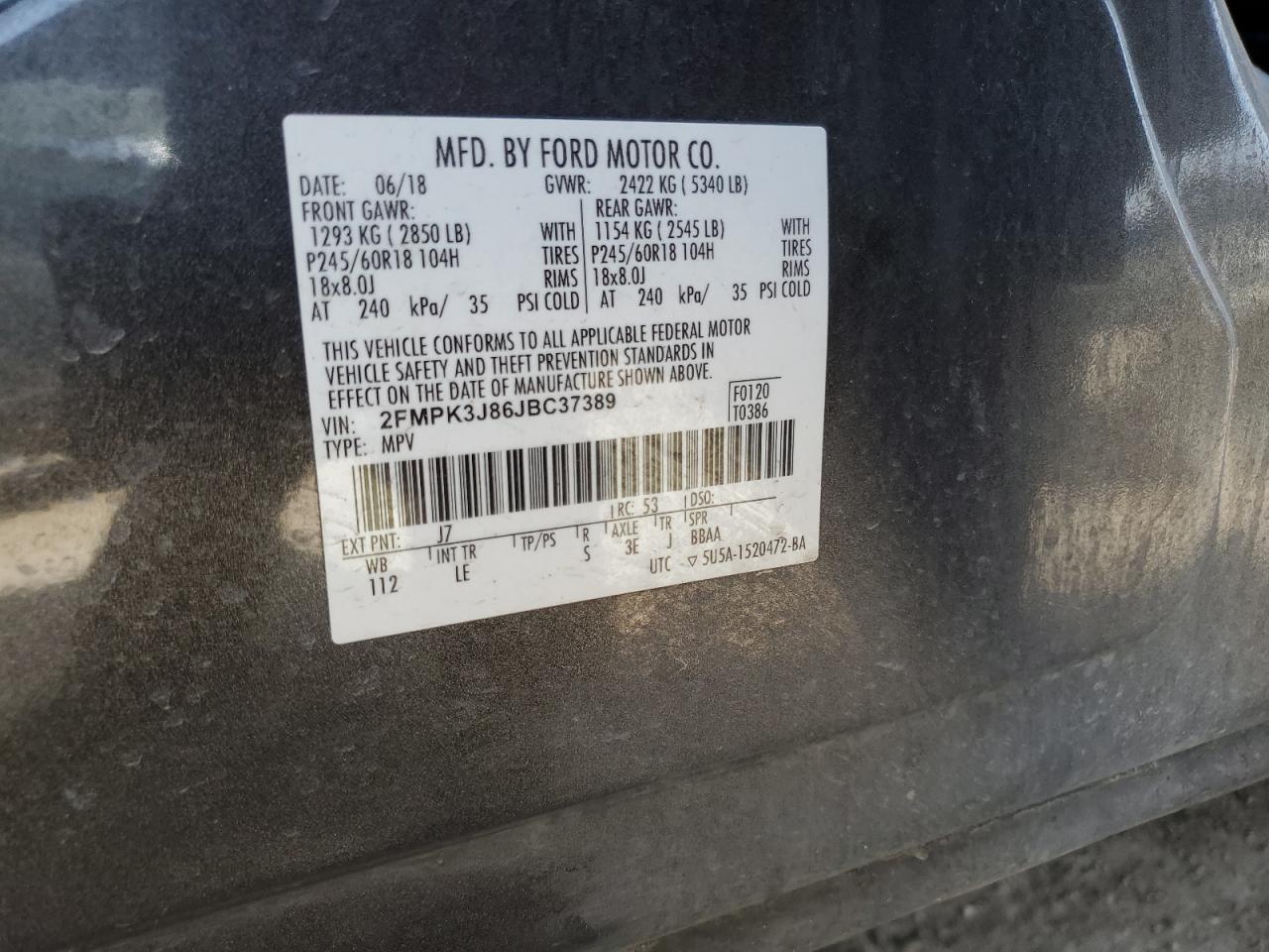 2FMPK3J86JBC37389 FORD EDGE 2018