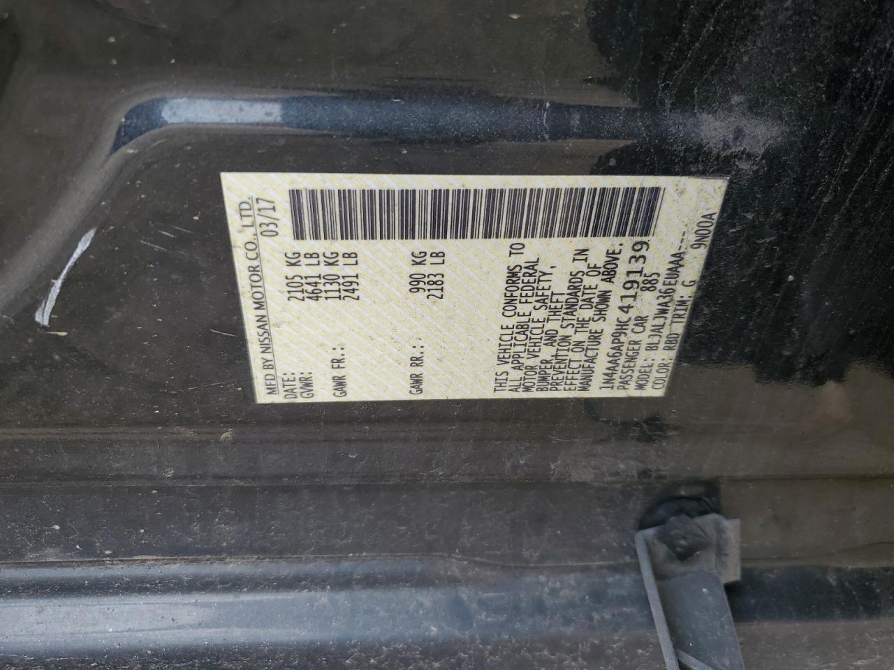 1N4AA6AP9HC419139 NISSAN MAXIMA 2017