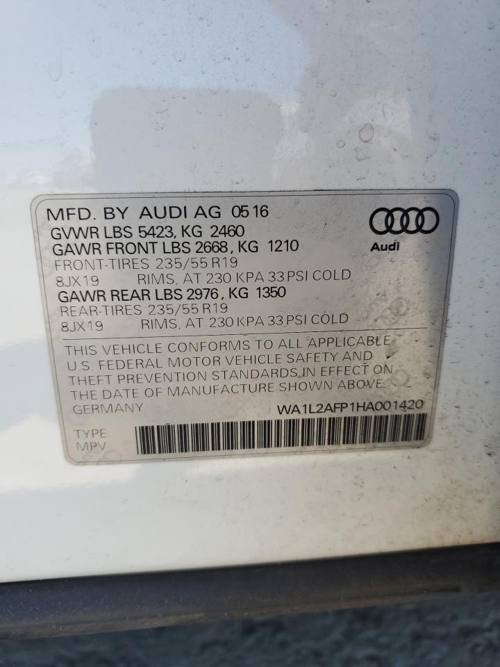 2017 Audi Q5 Premium Plus VIN: WA1L2AFP1HA001420 Lot: 54212875