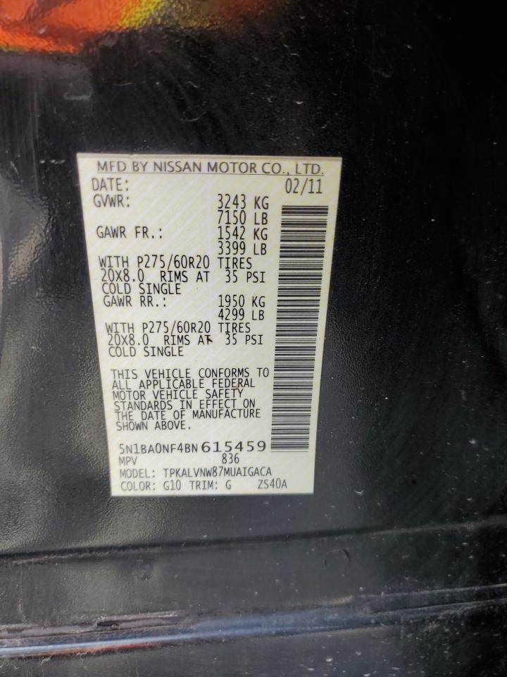 2011 Nissan Armada Platinum VIN: 5N1BA0NF4BN615459 Lot: 51849185