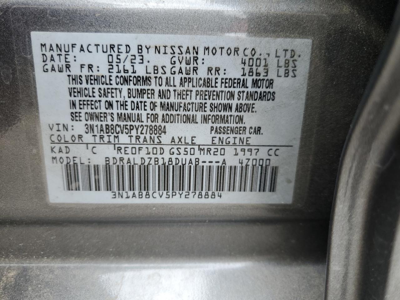 3N1AB8CV5PY278884 NISSAN SENTRA 2023