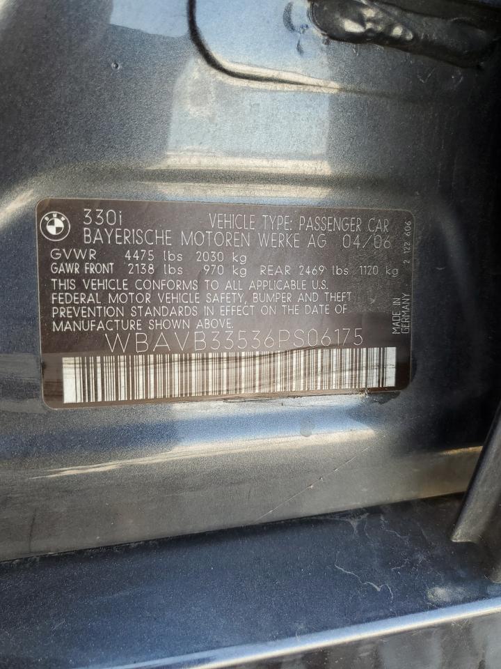 2006 BMW 330 I VIN: WBAVB33536PS06175 Lot: 54090085