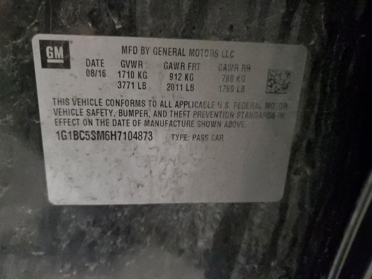 1G1BC5SM6H7104873 CHEVROLET CRUZE 2017