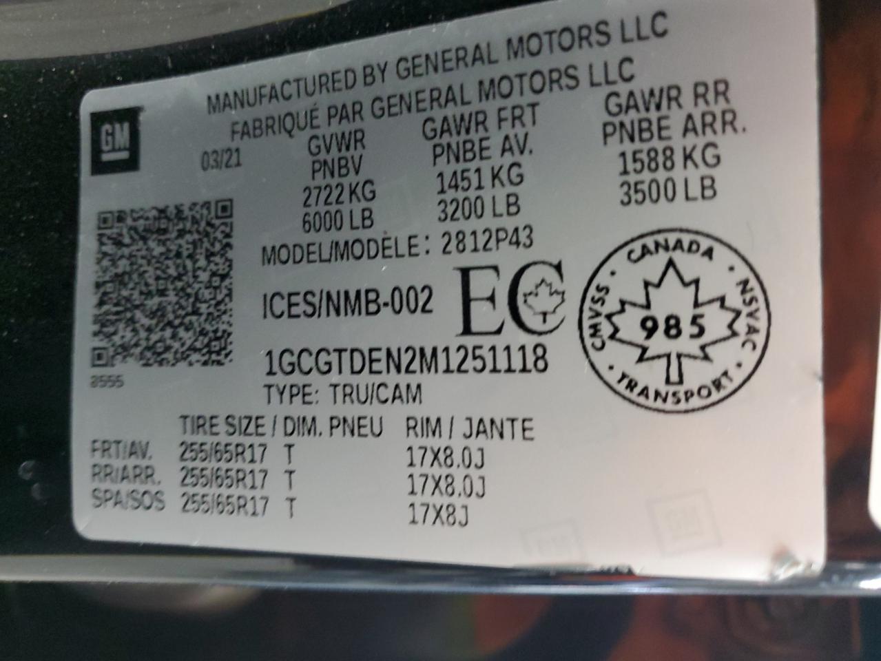 2021 Chevrolet Colorado Z71 VIN: 1GCGTDEN2M1251118 Lot: 54084625