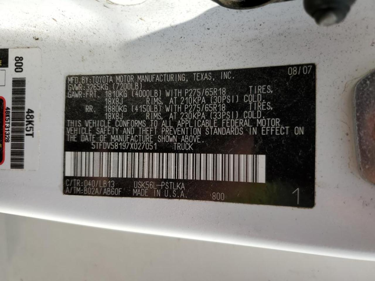 5TFDV58197X027051 2007 Toyota Tundra Crewmax Limited