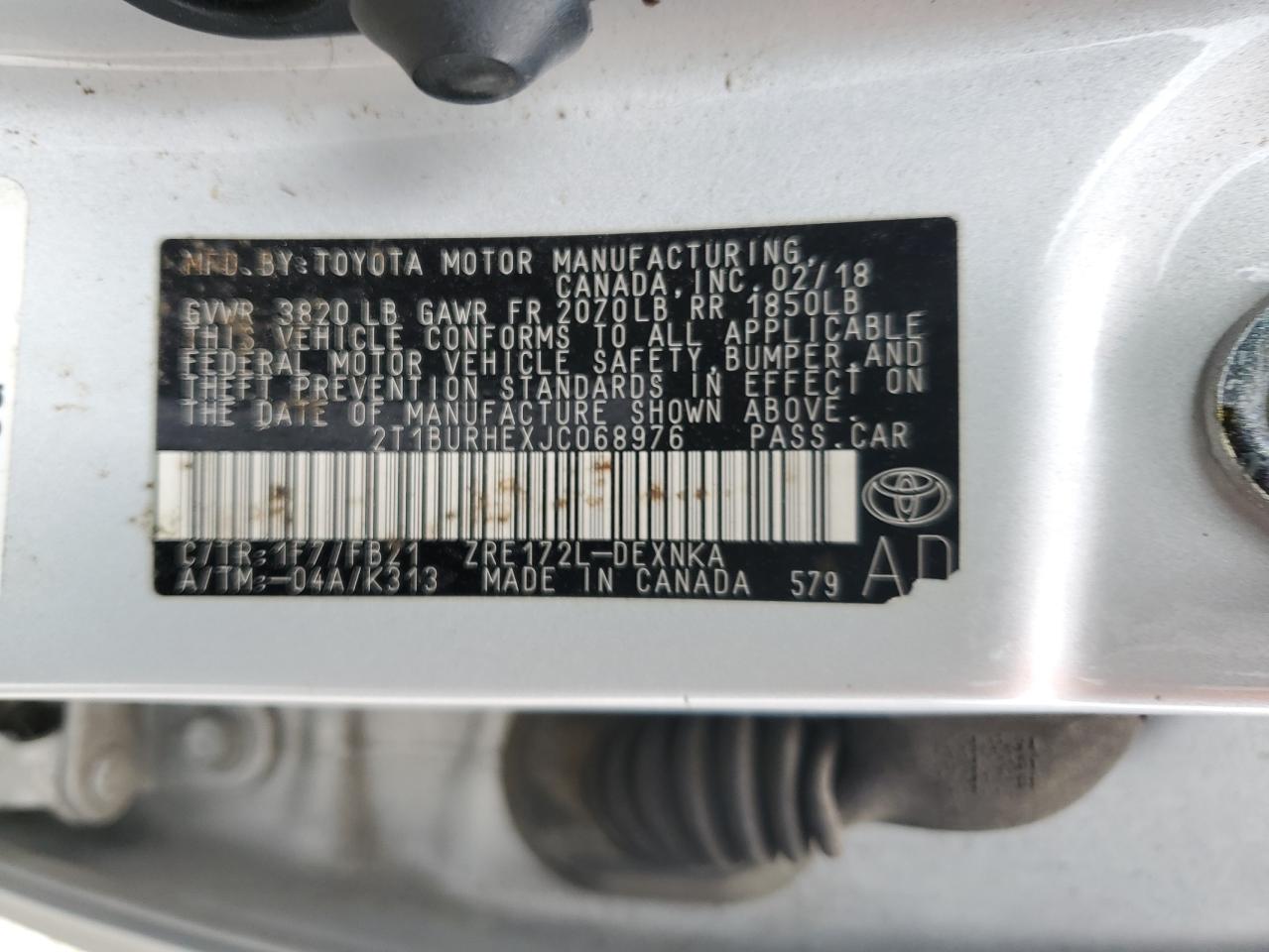 2T1BURHEXJC068976 TOYOTA COROLLA 2018