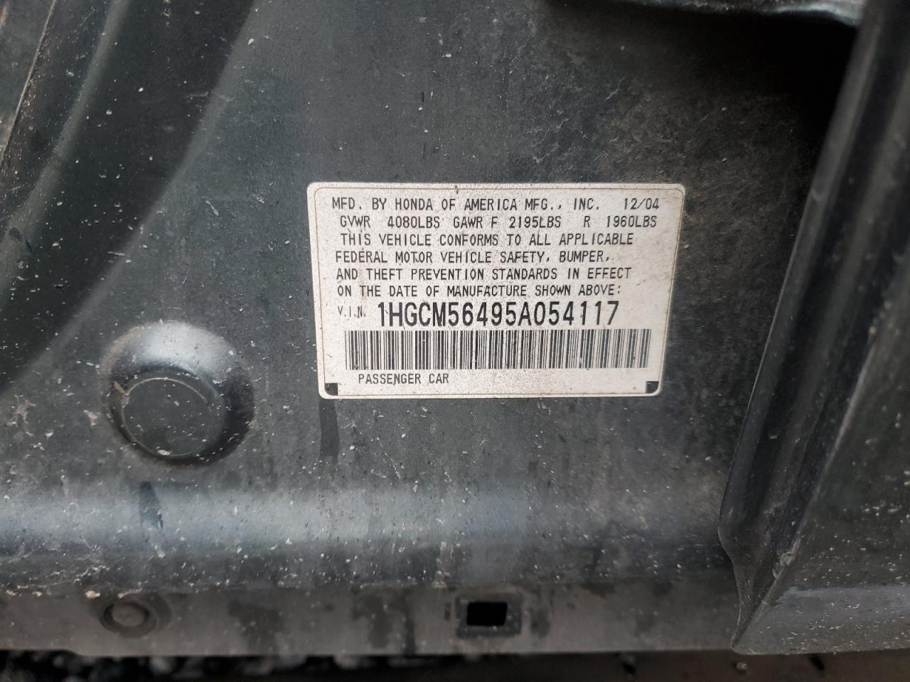 2005 Honda Accord Lx VIN: 1HGCM56495A054117 Lot: 51741475