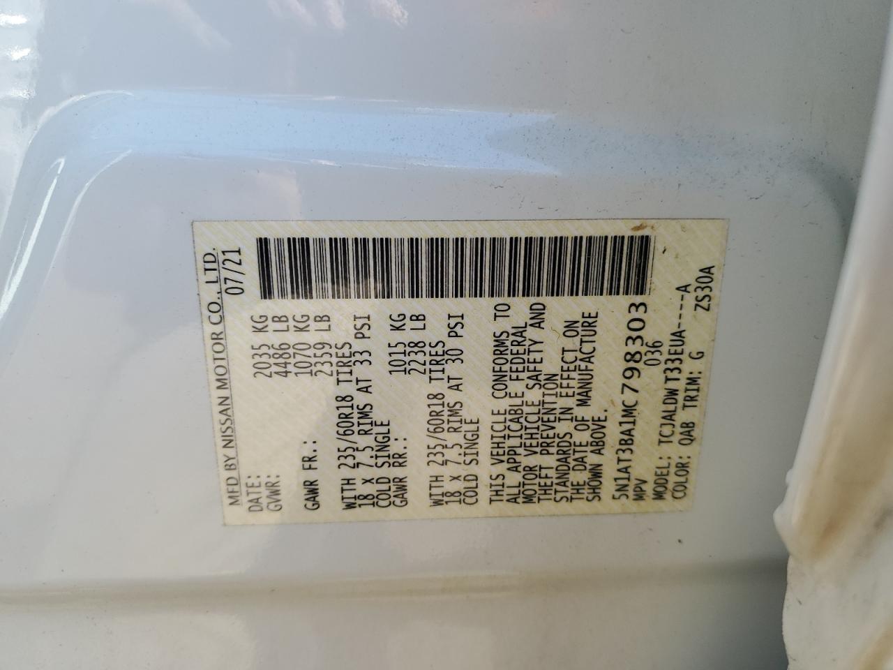 2021 Nissan Rogue Sv VIN: 5N1AT3BA1MC798303 Lot: 49062685