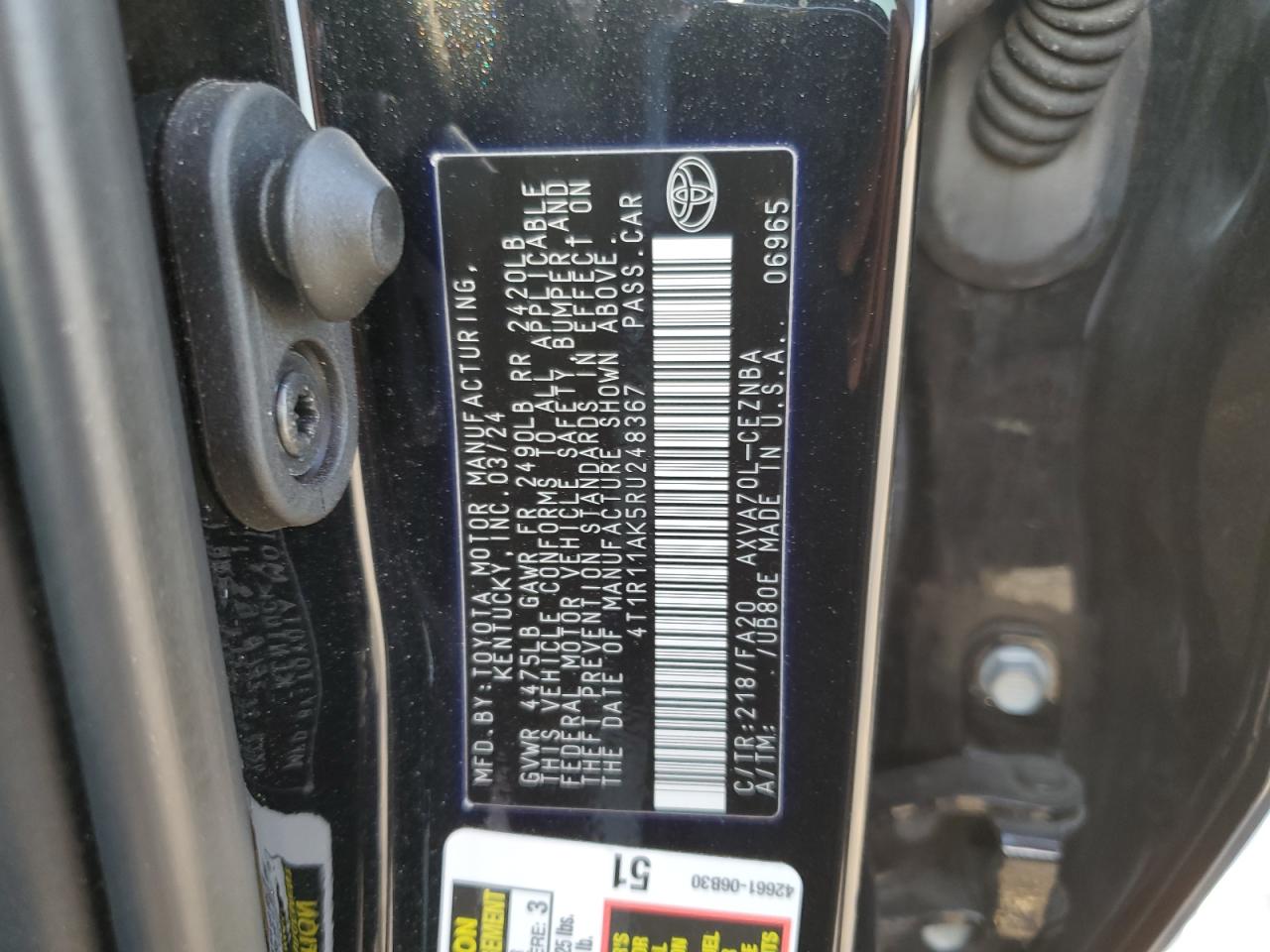 4T1R11AK5RU248367 TOYOTA CAMRY 2024