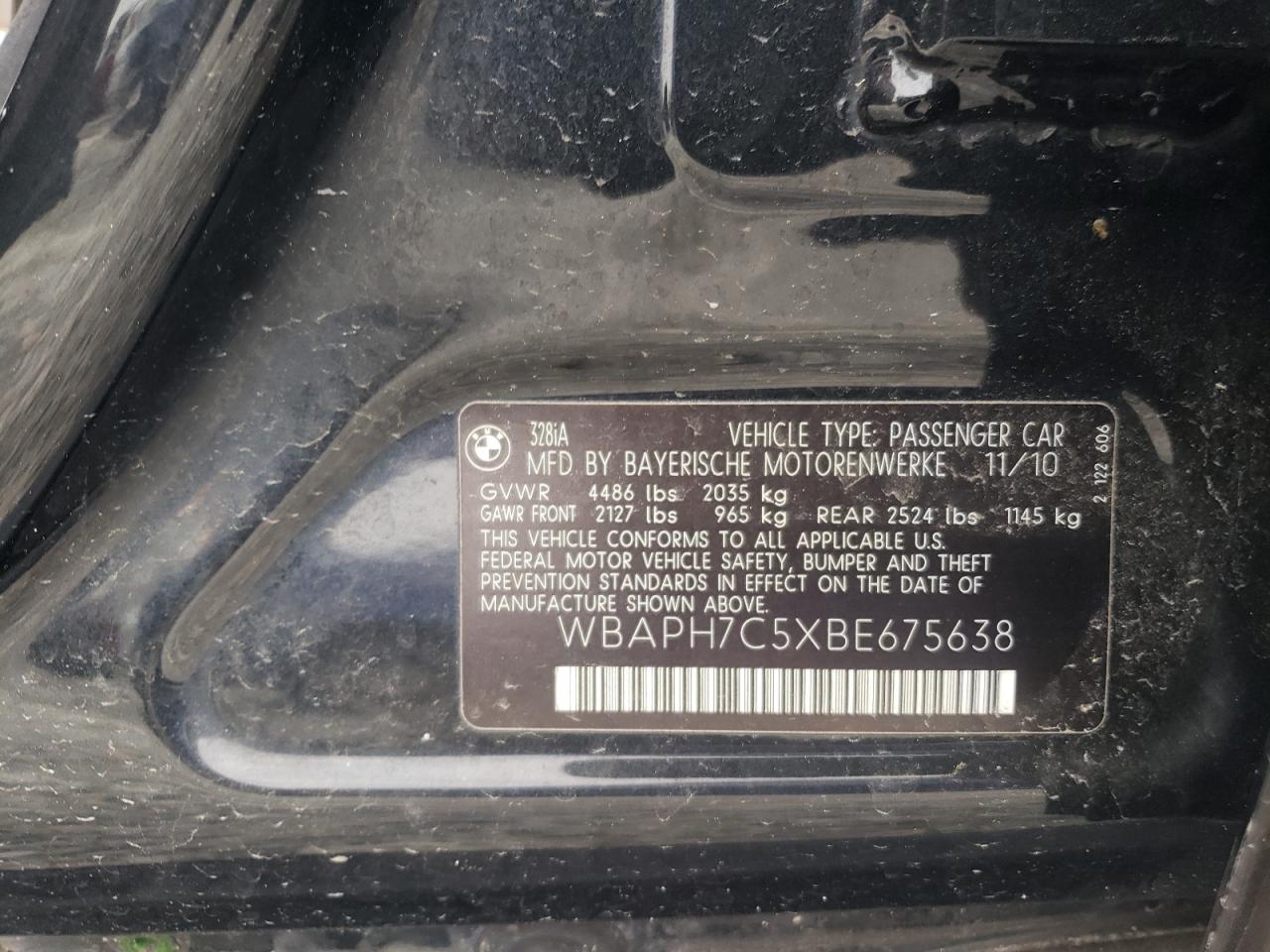2011 BMW 328 I VIN: WBAPH7C5XBE675638 Lot: 54528955