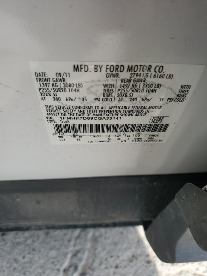 2012 Ford Explorer Xlt VIN: 1FMHK7D89CGA33141 Lot: 53867915