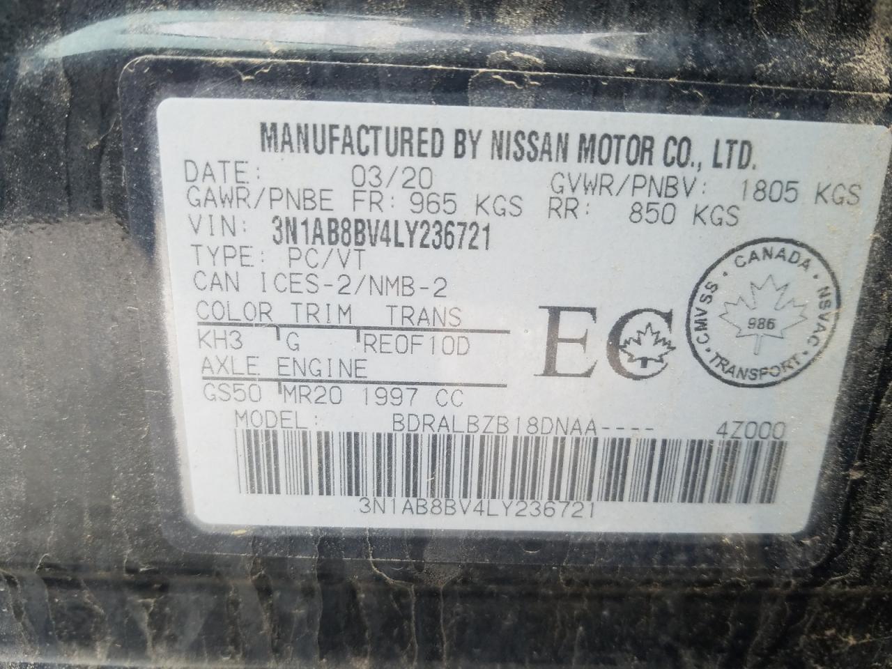 3N1AB8BV4LY236721 NISSAN SENTRA 2020