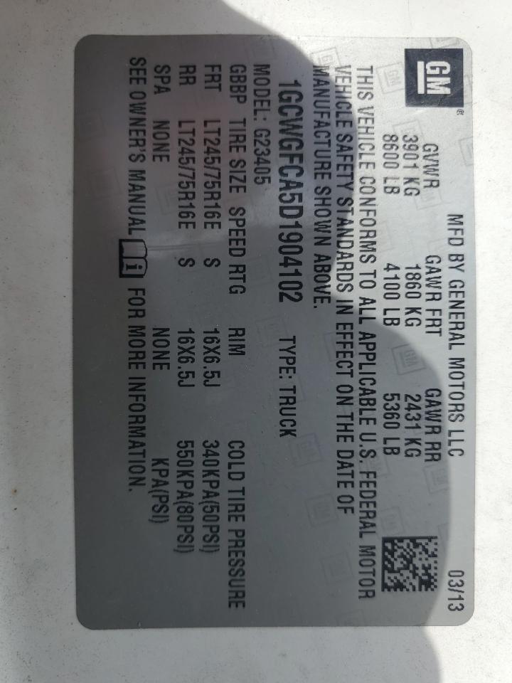 2013 Chevrolet Express G2500 VIN: 1GCWGFCA5D1904102 Lot: 51788445