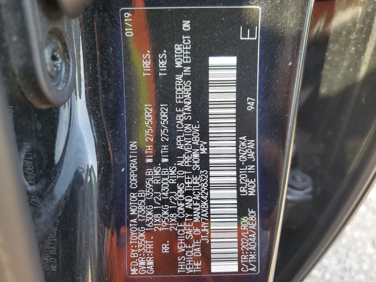 2019 Lexus Lx 570 VIN: JTJHY7AX8K4298323 Lot: 53555165