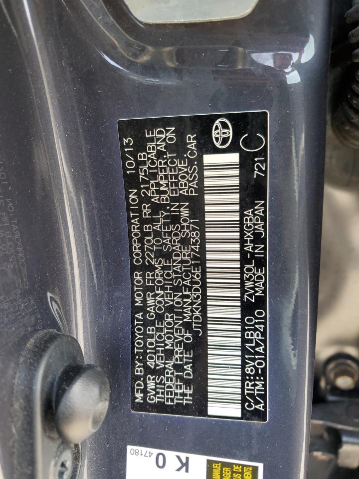 2014 Toyota Prius VIN: JTDKN3DU6E1743871 Lot: 55454155