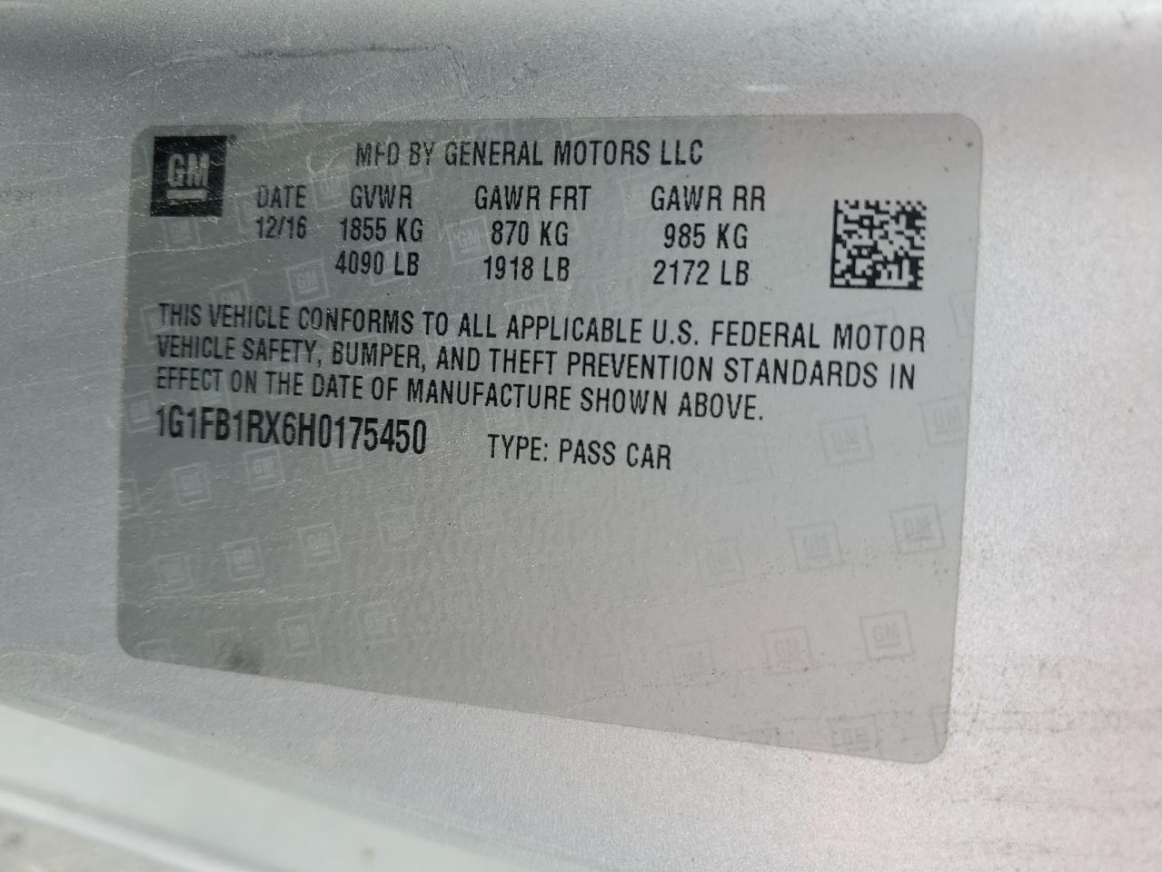 1G1FB1RX6H0175450 CHEVROLET CAMARO 2017