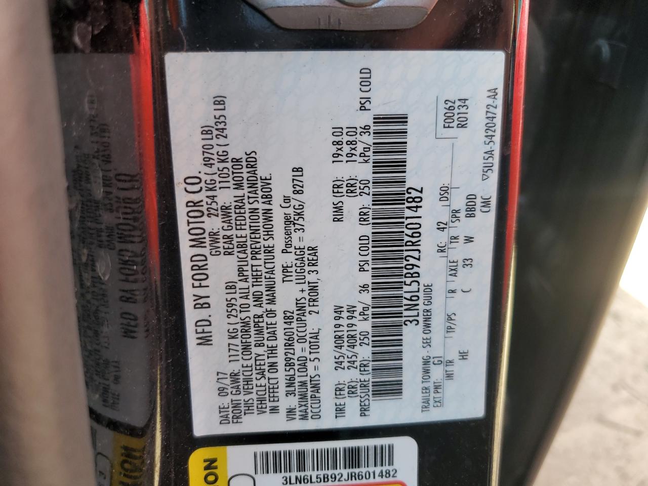 2018 Lincoln Mkz Premiere VIN: 3LN6L5B92JR601482 Lot: 52878025