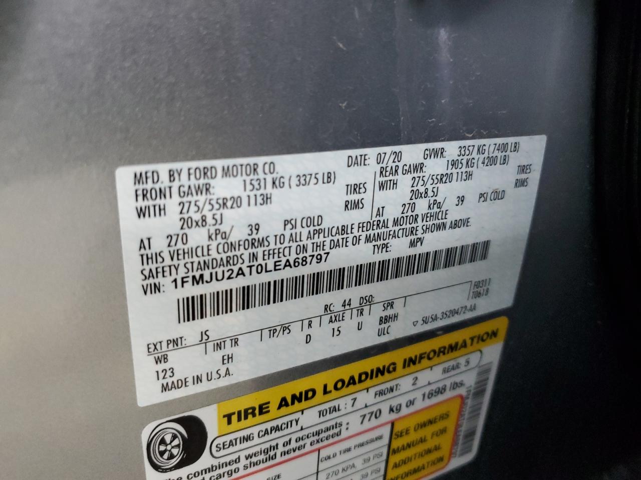 1FMJU2AT0LEA68797 FORD EXPEDITION 2020
