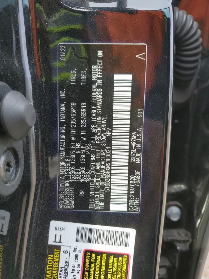 2022 Toyota Highlander L VIN: 5TDBZRBHXNS183031 Lot: 51378575