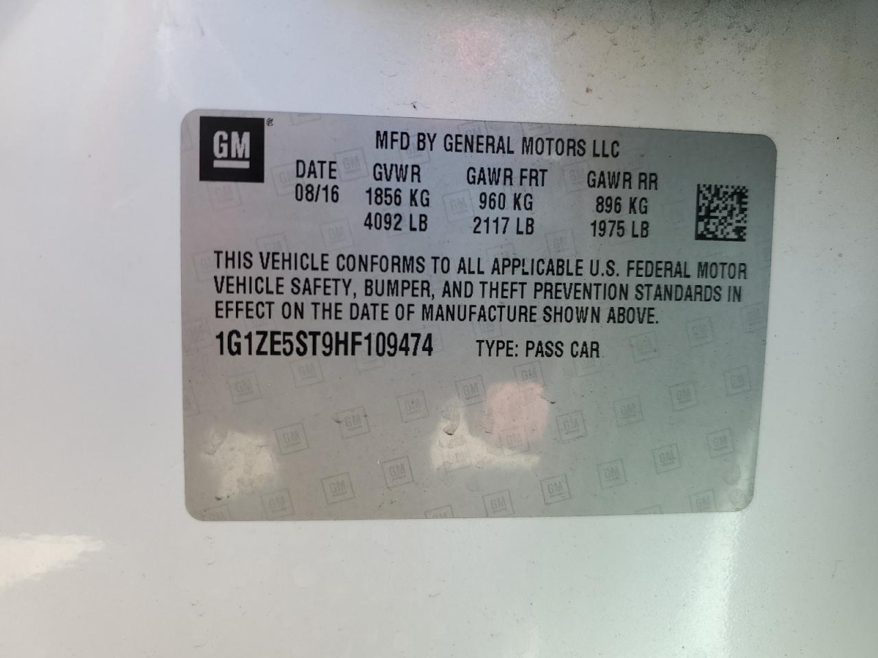 1G1ZE5ST9HF109474 CHEVROLET MALIBU 2017