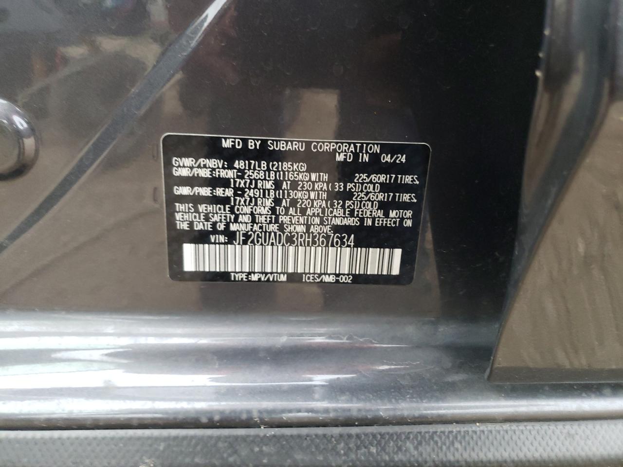 2024 Subaru Crosstrek Premium VIN: JF2GUADC3RH367634 Lot: 53686255