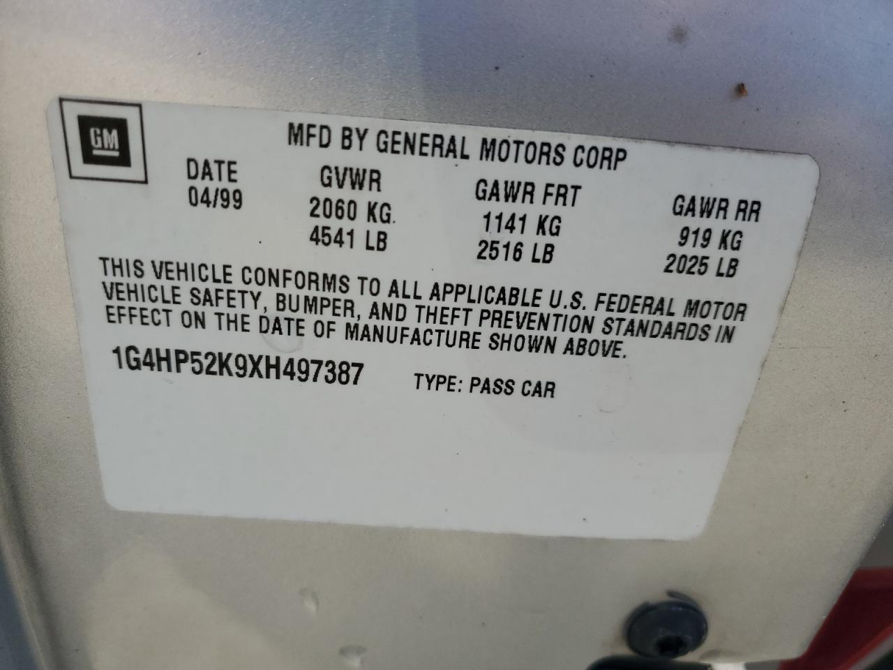 1999 Buick Lesabre Custom VIN: 1G4HP52K9XH497387 Lot: 52300515