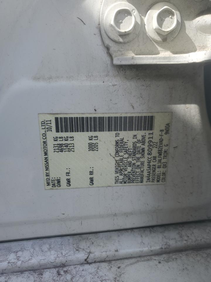 2012 Nissan Maxima S VIN: 1N4AA5AP4CC809911 Lot: 53983705
