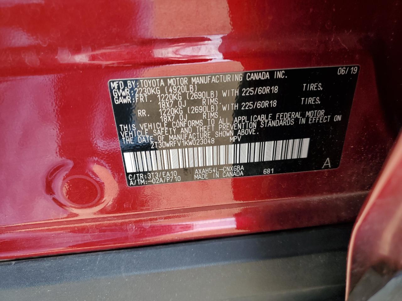 2T3DWRFV1KW023048 TOYOTA RAV4 2019
