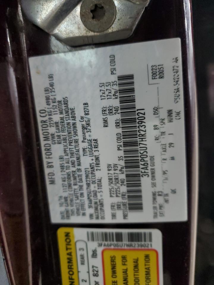 3FA6P0SU7HR239021 FORD FUSION 2017