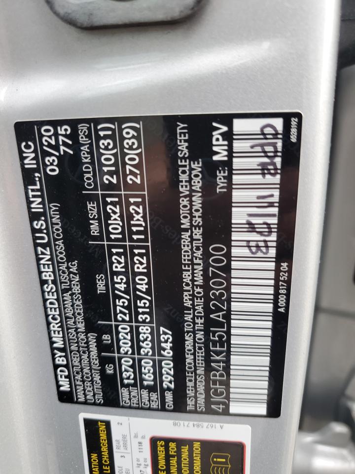 2020 Mercedes-Benz Gle 350 4Matic VIN: 4JGFB4KE5LA230700 Lot: 54914115