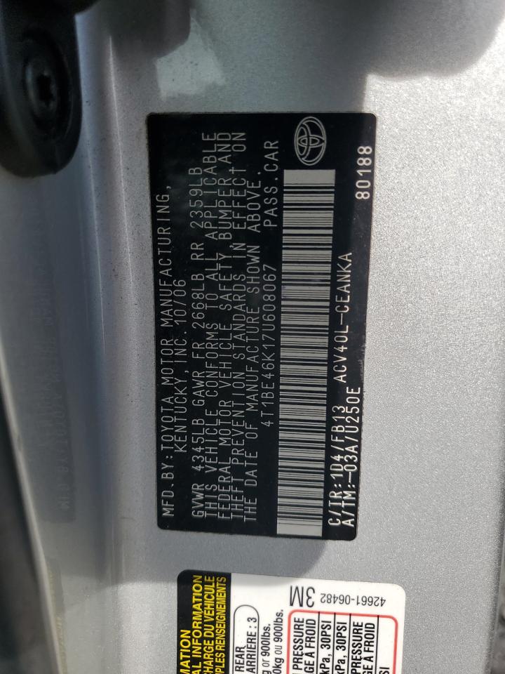 2007 Toyota Camry Ce VIN: 4T1BE46K17U608067 Lot: 52383275