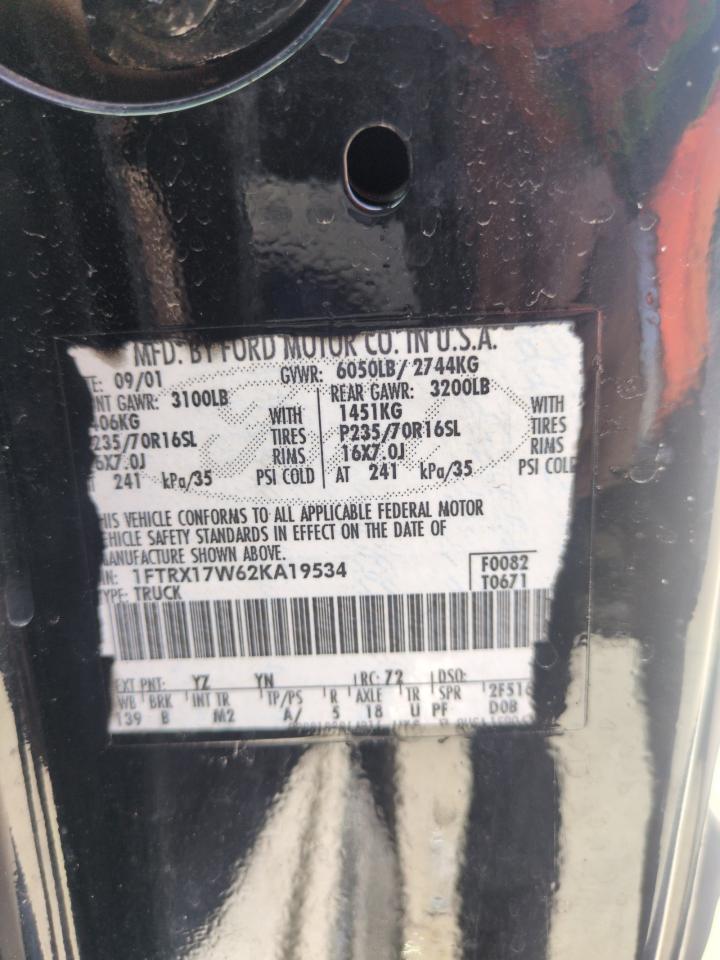 2002 Ford F150 VIN: 1FTRX17W62KA19534 Lot: 51865455