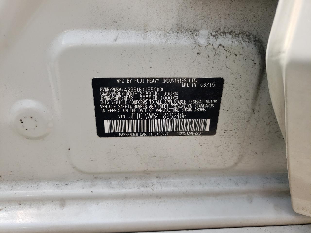 2015 Subaru Impreza Sport Limited VIN: JF1GPAW64F8262406 Lot: 64243535