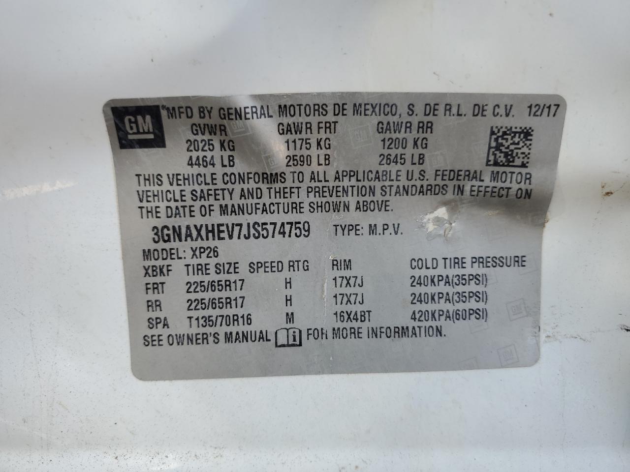 3GNAXHEV7JS574759 CHEVROLET EQUINOX 2018