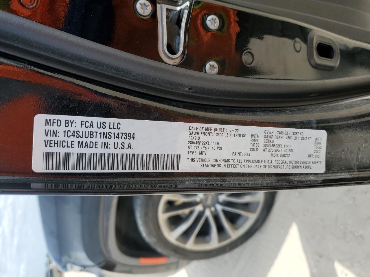 2022 Jeep Wagoneer Series Ii VIN: 1C4SJUBT1NS147394 Lot: 53408105