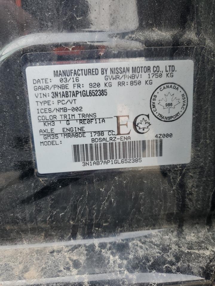 2016 Nissan Sentra S VIN: 3N1AB7AP1GL652385 Lot: 95063315