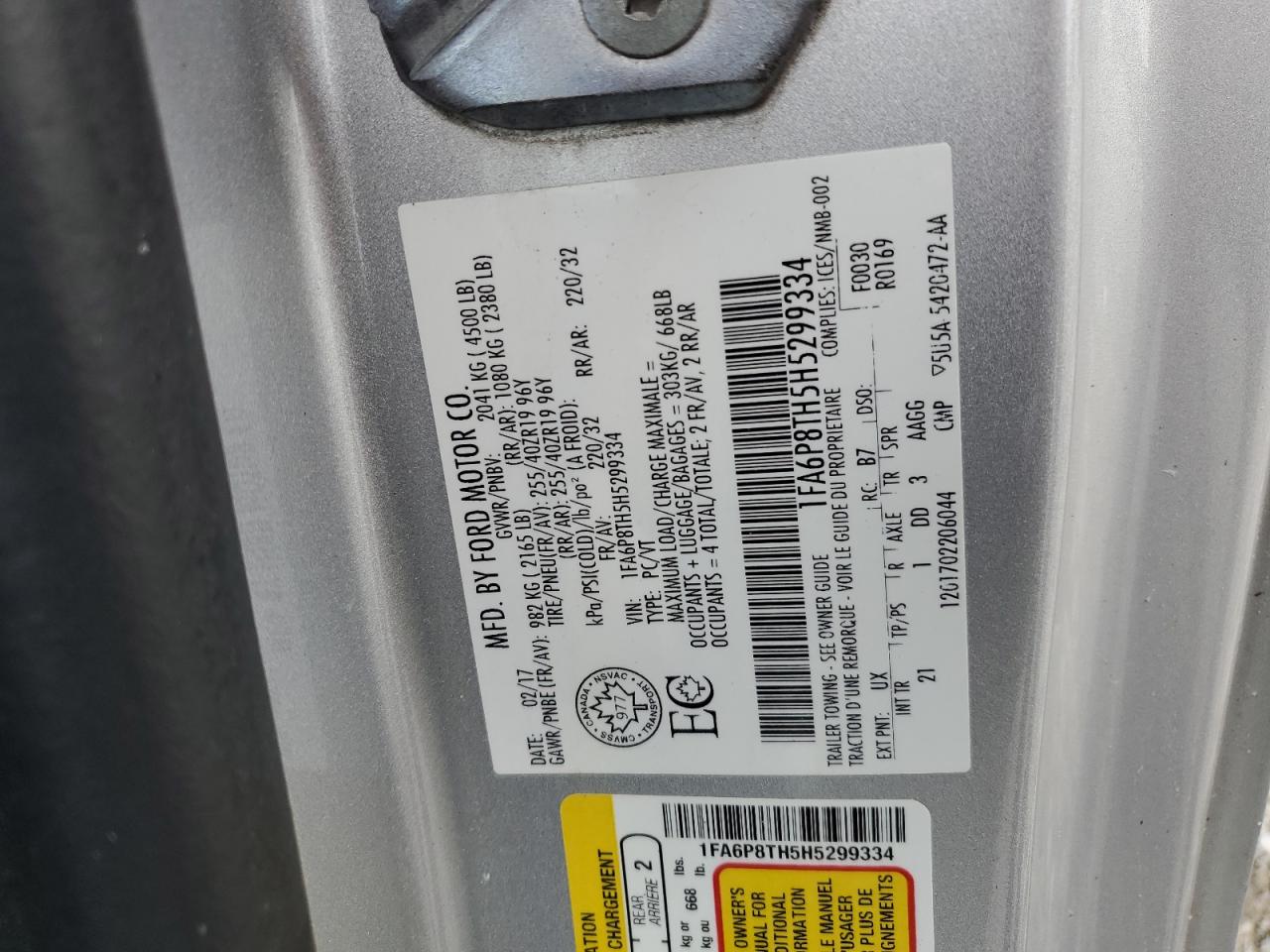 2017 Ford Mustang VIN: 1FA6P8TH5H5299334 Lot: 54916765